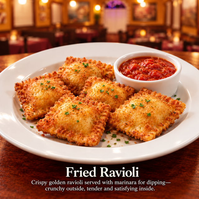Homemade fried ravioli.
