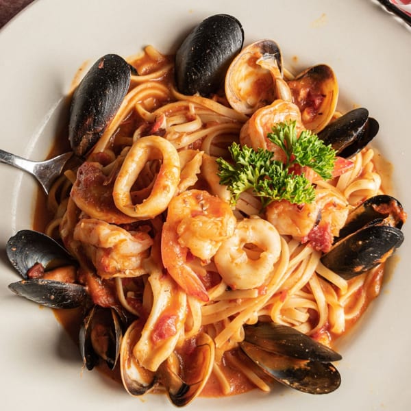 Pronto's Italian Restaurant's linguine pasta with mussels, clams, shrimp, and calamari in red sauce.